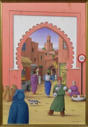 Gadescene i Marrakesh, 1992 (akryl på linned)